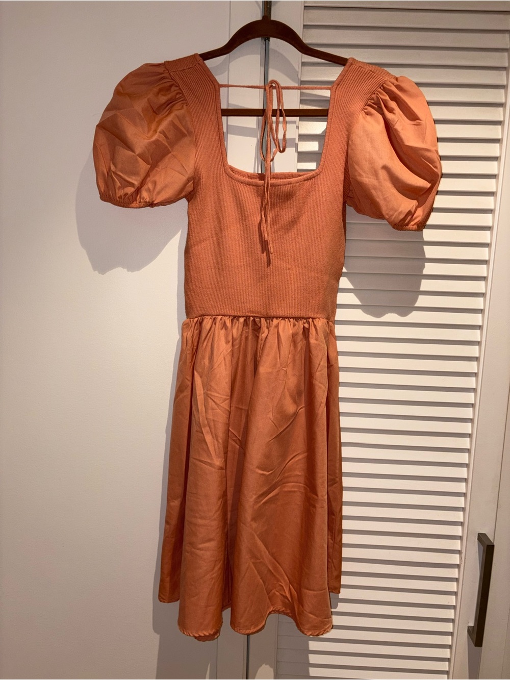 And Now This Puff-Sleeve Square Neck Dress - Rust